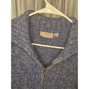 Men's Blue Marbled Full Zip Cardigan Long Sleeve‎ Sweater Small Cabincore Knit
